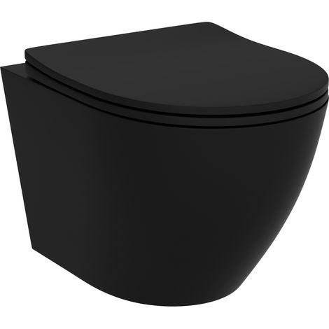 Cuvette pour WC suspendu sans bord – Abattant à chute lente en duroplast – Dimensions 365x490x395 cm – Porcelaine haute qualité