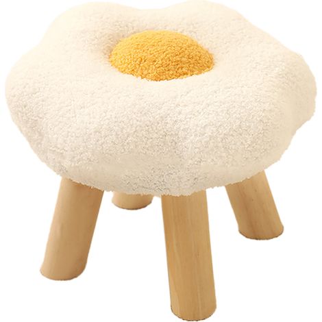 Petit repose-pieds mignon en velours doux effet tournesol, en bois résistant, idéal pour la chambre, le salon ou le canapé (blanc). (1/5)
