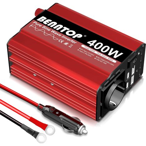 400W Convertisseur 12V/24V 230V Pur Sinus Camion Onduleur 5 in 1 Transformateur avec 4 USB Port Type - A/C, Allume-Cigare (1/5)