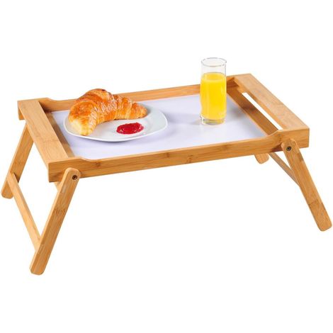 Plateau avec pieds pliants en bambou - Beige/Blanc - L 59 x H 22 cm - Livraison gratuite
