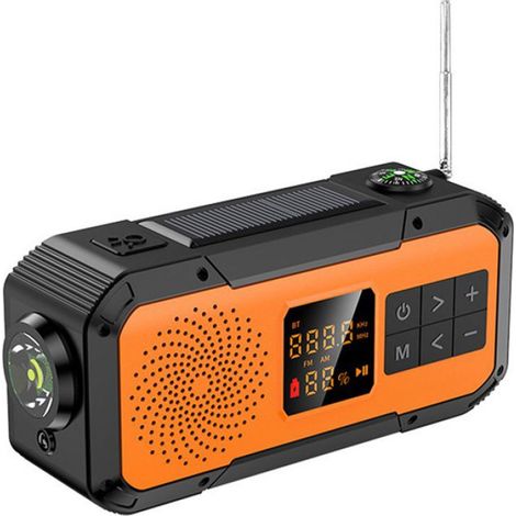 Radio météo d'urgence portable avec chargeur solaire, manivelle et batterie,orange. (1/4)