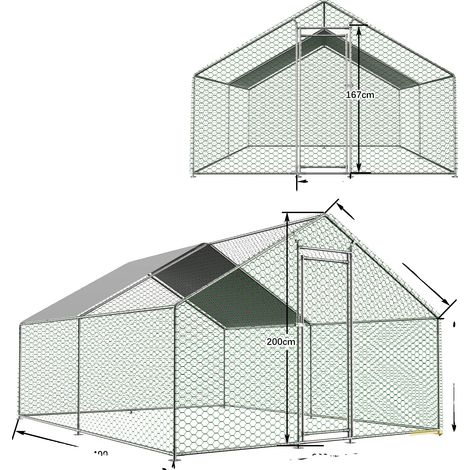Gallinero, estructura de acero galvanizado, fácil de montar, tamaño como se muestra en la imagen. (1/2)