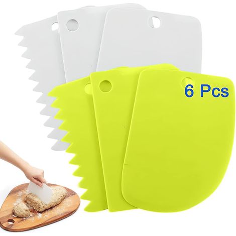grattoir Pte Plastique- Vert, Blanc, 6 Pices Racloir De Pte Coupe Pte Spatule Pour Cuisine Ptisserie Pain Fondant Tarte (1/5)
