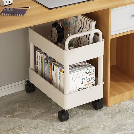 GENERIC-Chariot de rangement 2 niveaux 41x28x46 cm – Plastique ABS et acier au carbone – 4 rouleaux universels pour espaces restreints (1/3)