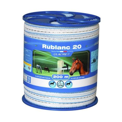 Lacme – Ruban clôture 2cm haute conductivité pour chevaux – 2 conducteurs cuivre Ø 0,25mm – 4 fils inox Ø 0,25mm – Durabilité accrue (1/5)