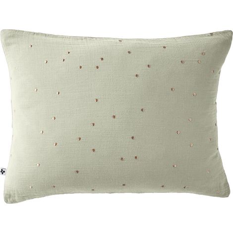 OUREA MOTIF - Taie d'Oreiller 50x70cm Gaze de Coton Vert d'Eau à Pois Dorés (1/5)
