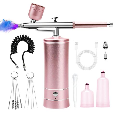 Kit Aérographe, Kit Aérographe Sans Fil, Aerographe, Aérographe Sans Fil, Avec Chargement Usb, Pour Maquillage, Artisanat, Gâteau, Tatouage, Modèle, Décoration D'ongles (Rose) (1/5)