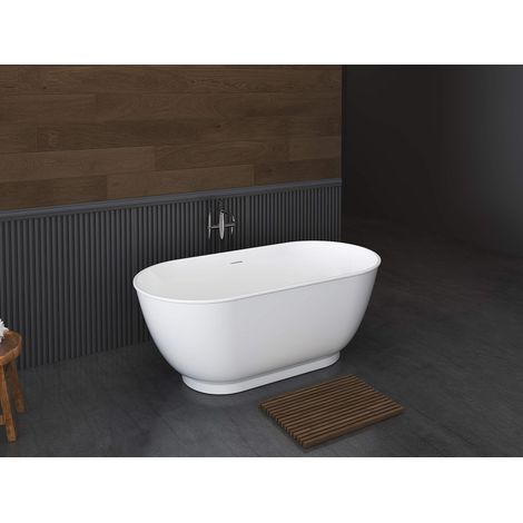 Baignoire îlot ovale - 150 x 74 x 57 cm - Acrylique - Blanc brillant - 210 L - MOBULA
