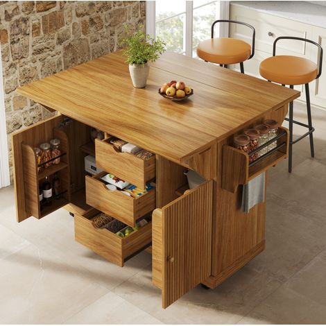 Carrello cucina 142,5x80x95 cm in MDF e metallo marrone scuro FloraGrace (1/5)