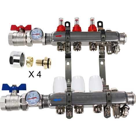 Kit Collecteur INOX 1" PCBT - 2 départs mâle 3/4" + 4 raccords eurocone PER 16x1,5 (1/2)