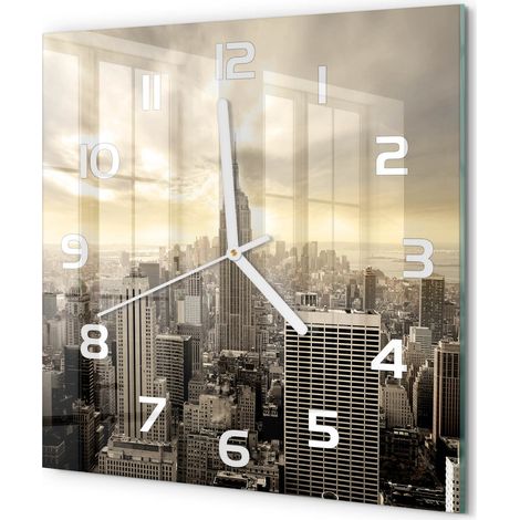 Horloge Murale Carrée Design Original Verre Silencieuse Déco Maison Manhattan, New York 30x30 cm (1/5)
