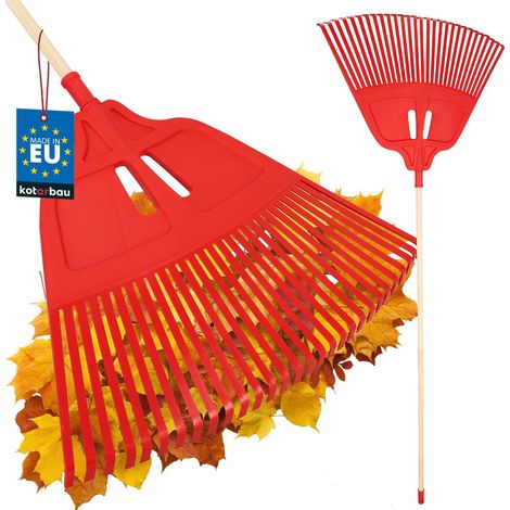 KOTARBAU® Rateau À Feuilles - Plastique - 67 cm - avec Manche en Bois - Extra-Click - Rateau Jardin - Ramasse Feuilles - Léger - Rouge & Bois - Ergonomique (1/5)