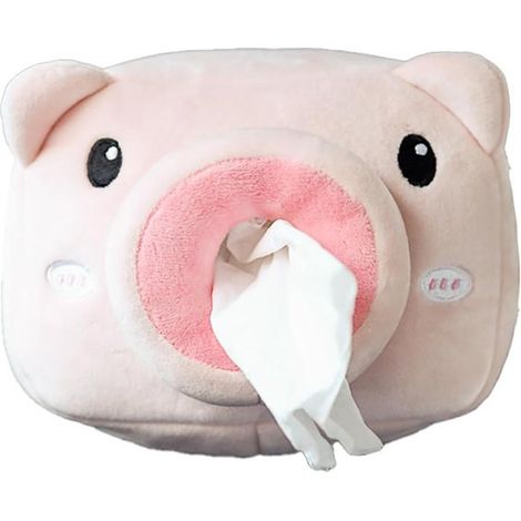 Caja de pañuelos de peluche，Caja de pañuelos creativa，Con forma de cerdito，Ideal para guardar pañuelos de papel en el coche，etc. (Rosa)