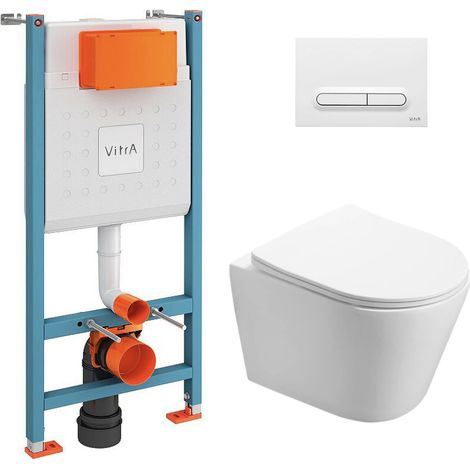 Vitra  Pacchetto di toilette Bati-support V-Fix Core + toilette SAT Infinitio senza flangia + placca bianca lucida