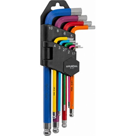Mundia jeu de 9 cle's hexagonales professionnelles a' extre'mite' sphe'rique de 1,5 a' 10 mm en acier au chrome vanadium