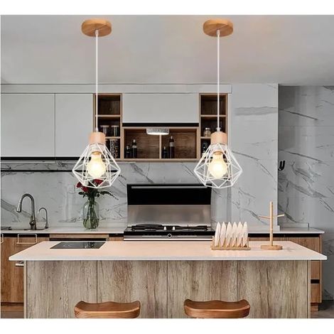 Lot de 2 Lustre Suspension Industrielle en Cage Ajustable,Lampe Plafonnier Vintage Fer Style Edison pour Salon Chambre (1/4)