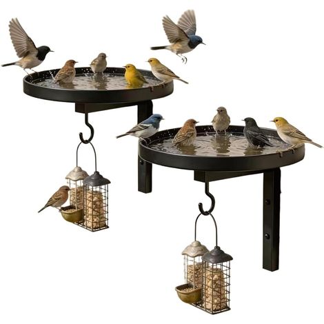 Mangeoire à oiseaux en métal à suspendre pour oiseaux sauvages - Décoration de jardin en acier antirouille - Noir - 21,8 cm (1/5)