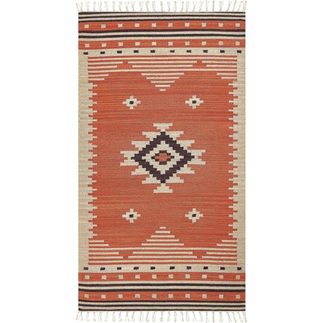 Tappeto Kilim in cotone a motivo geometrico reversibile con frange 80 x 150 cm Multicolore Gavar