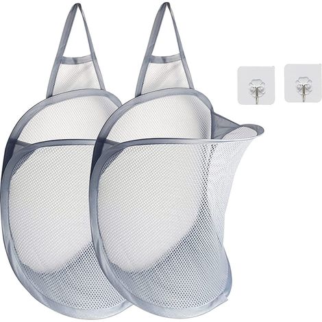 Panier à linge suspendu pour bébé et enfants, panier en maille pop-up pour salle de bain et voyage (x2)