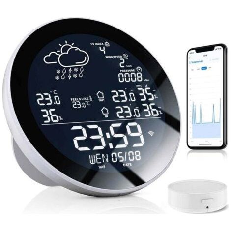 Creative Graffiti Design Digital Weather Station - Digital LED Display of Temperature and Humidity, Calendar, Forecast - For Decorative Climate Monitoring (1/4)