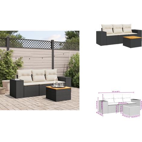 The Living Store Salon de jardin 4 pcs avec coussins noir résine tressée - Meubles d'extérieur (1/3)