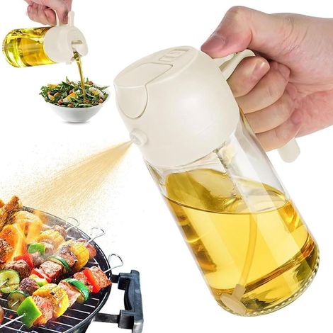 Dosatore d'olio 2 in 1 - Bottiglia in vetro da 470 ml con filtro - Adatto per insalate, cottura al forno e grigliate - Versamento e nebulizzazione senza gocciolamenti (1/5)