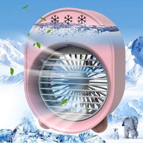 Climatiseur portable, rafraîchisseur d'air personnel par évaporation, ventilateur USB 3 en 1 avec humidificateur et lumière d'ambiance colorée, mini format portable-AquaForge (1/5)