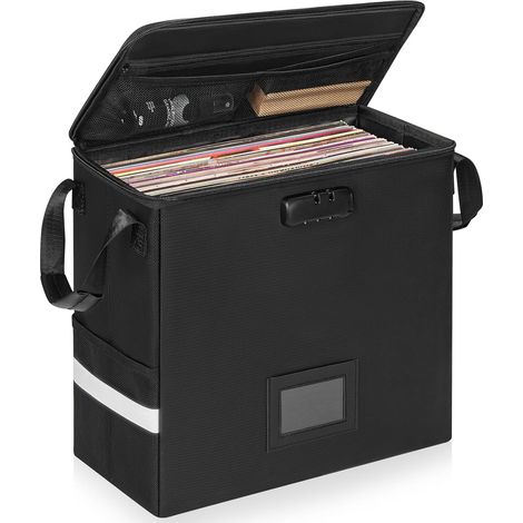 Caisse à Vinyles Ignifugée, Compatible 40+Disques LP, Petite Sac pour Disque Vinyles de 12" Avec Verrouillage, Imperméable, Caisse de Rangement Pliable pour Vinyles (1/5)