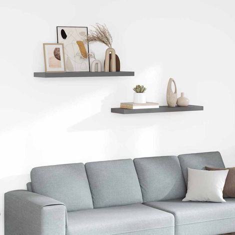 Schweberegale 2 Stk. Hochglanz-Grau 90x23,5x3,8 cm MDF