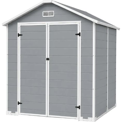 Caseta de jardín grande de resina 6x4" con doble puerta, ventana y ventilación integrada