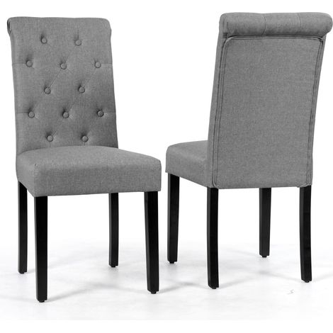 Lot de 2 Chaises de Salle à Manger, Capitonnées en Tissu avec Pieds en Bois de Caoutchouc, Éponge à Haute Densité, Dossier Confortable, Gris (1/5)