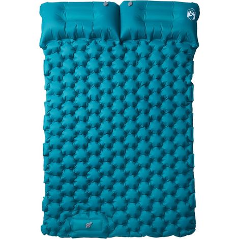 Matelas de camping autogonflant avec oreillers 2 personnes bleu