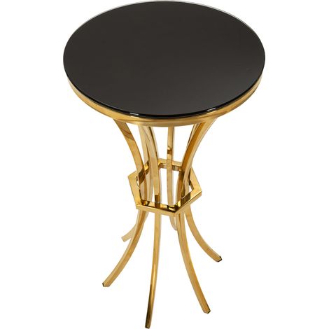 Couchtisch Datenoda, Runde Form, Transparente Tischplatte, Struktur aus Glas, 40x40x81h cm Gold