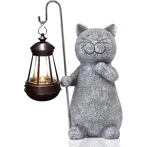 Chat Decoration Statue Jardin Exterieur avec Lampe Solaire Figurine - Salon Chaton Décoration Cadeau pour Femme Homme Maman Anniversaire Decor Imperméable pour de Jardin Balcon