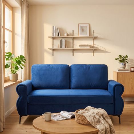 Divano 2 posti 173,5x81x92 cm blu, compatto, piedi in metallo 15 cm, tessuto, MEUBLIV (1/5)