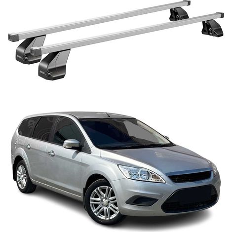 OMAC Dachträger Querträger Stahl für Ford Focus II SW 2004-2010 – Abschließbar – City-Crash-getestet – DIN 75302:2019 – ISO/PAS 11154:2006 – Max. 75 kg Silber (1/5)