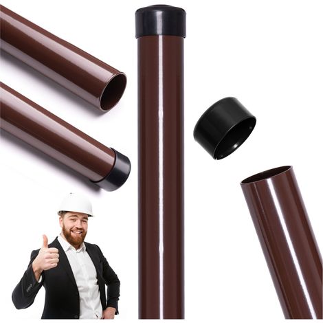 Poteaux de clôture pour grillage, ronds, diamètre 48 x 1,5 mm, hauteur 2 m, marron, lot de 8