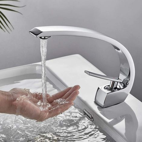 Robinet Salle de bain en chrome avec tuyau d'alimentation, robinet de lavabo monotrou à conception unique, mitigeur de lavabo Zamery (1/5)