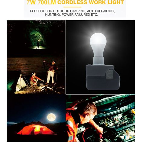 E27 LED-Lampe, 12–60 V, 7 W, 700 lm, 6500 K, weißes Licht, batteriebetrieben, inklusive Hitachi 18-V-Netzteil (1/5)