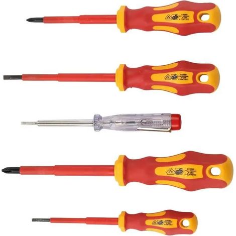 RHINO - SET DI 4 CACCIAVITI ISOL S 1000V, CACCIAVITI DA LECTRICE (2 X PIATTI E 2 X A TESTA A CROCE) + 1 CACCIAVITE TESTER DI TEN