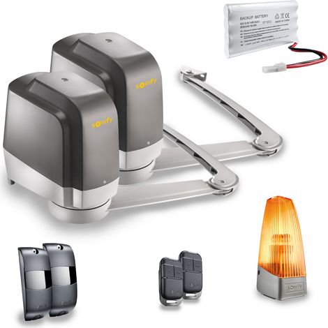 SOMFY 1241771 - Motorisation à bras Lockyvia Essential RTS pour portail battant - Livrée avec 2 télécommandes Keypop, feu clignotant, batterie de secours et photocellules