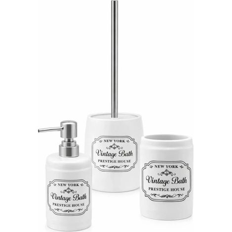 Set 3 accessori bagno serie New York, ceramica bianca FEDIDRAS