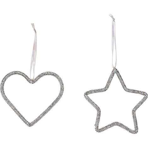 PENDENTE BRILLANTE IN METALLO ARGENTO A FORMA DI STELLA O CUORE PREZZO CAD UNO