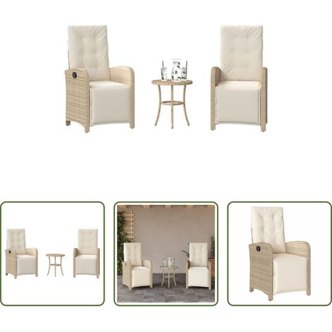 Gartentisch - 3-tlg. Bistro-Set mit Kissen Beige Poly Rattan (1/5)