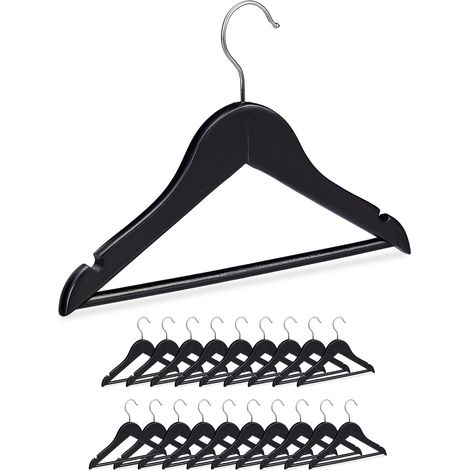 Lot de 20 cintres en bois vêtements bébé enfant traverse crochet rotatif encoches noir métal noir 20