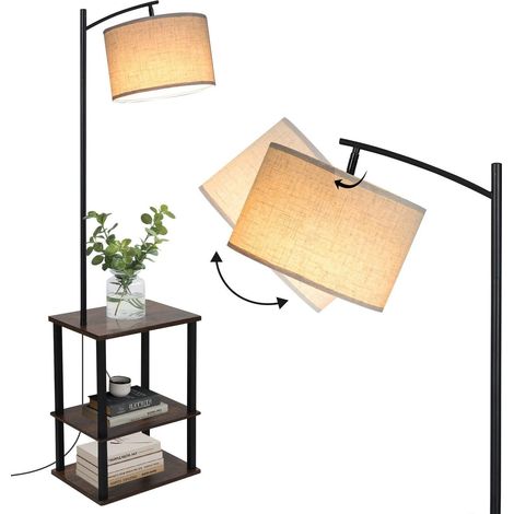 Lampadaire sur Pied avec Table d'Appoint 3 Étagères 3 Étagères Bois MDF, Abat-Jour Réglable 120°, Interrupteur au Pied, Douille E26, Lampadaire sur Pied Table d'Appoint Beige (1/5)