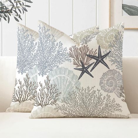 Juego de 2 cojines impermeables, 45 x 45 cm, estampado de estrellas de mar, cojines decorativos modernos para exteriores, cojines de jardín de verano.