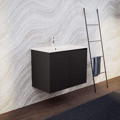 Inda - Meuble de salle de bain L.80 avec vasque mate / Noir mat 2 (1/5)
