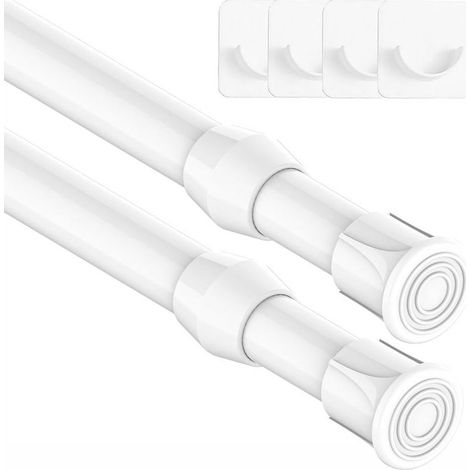 Deux tringles à rideaux rétractables, sans perçage, adaptées aux fenêtres, cuisines, salles de bains et chambres, 45-60 cm, blanches. (1/5)