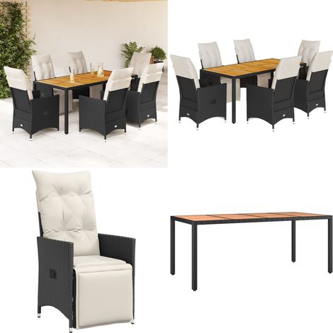 7-tlg. Garten-Essgruppe mit Kissen Schwarz Poly Rattan - Gartenmöbel Set - Outdoor Möbel - Relax Sessel - Lounge Gruppe - Gartenstuhl - Home & Living (1/5)